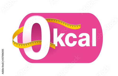 0 kcal icon or stamp for packaging of zero calories diet food products - zero sign with measuring tape around