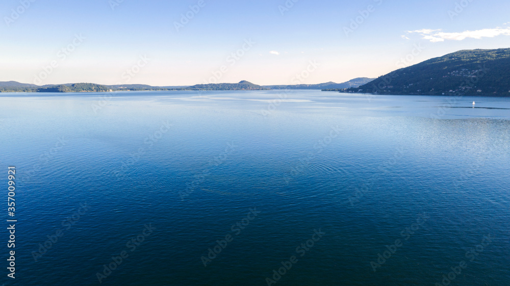 Aerial view of the Lake Maggiore, near Varese, Italy.