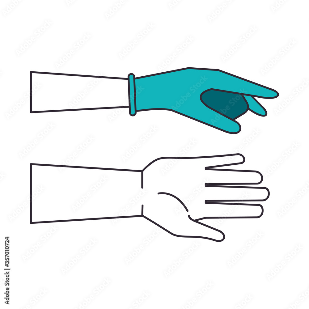 hands human with rubber gloves mode using infographic