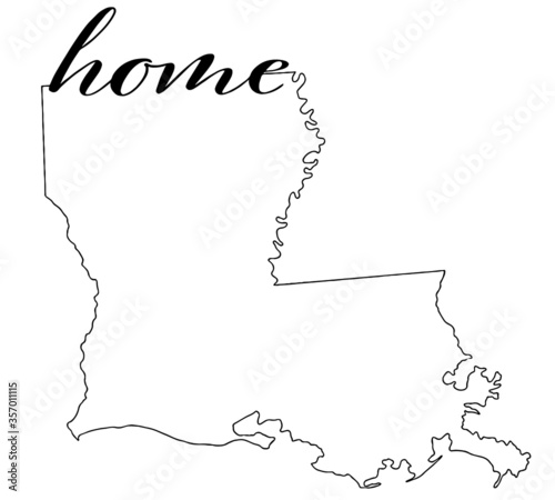 map of Louisiana, vector graphic, Outline with the word home