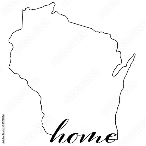 Map of Wisconsin, outline vector graphic with home written on state