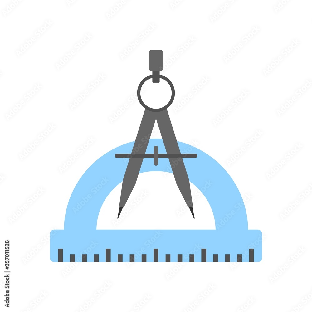 Compass and scale icon. School compass and geometry ruler symbol for