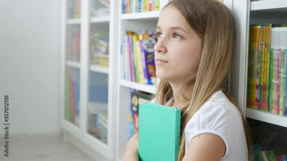 Kid Reading Books, Student Child in School Library, Teenager Girl Studying Learning in Classroom Kid Reading Books, Student Child in School Library, Teenager Girl Studying Learning in Classroom