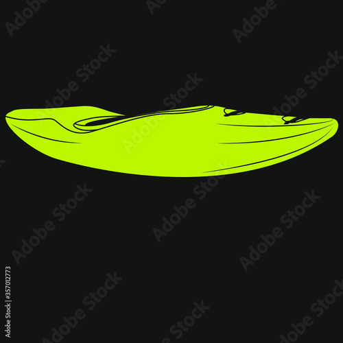 Whitewater Kayak Boat Kayaking River Yellow Kayak Water Sports Outdoor Isolated Vector Graphic Illustration on Black Background