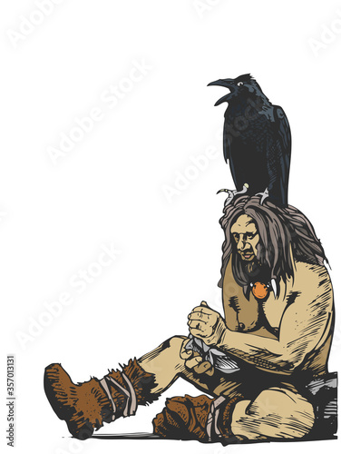 Caveman and Raven Bird, Homo Sapiens Evolution
