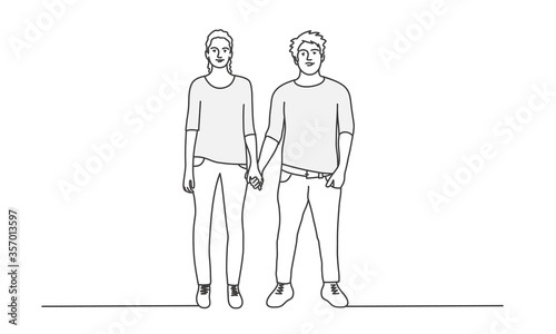 Wallpaper Mural Couple holding hands. Line drawing vector illustration. Torontodigital.ca