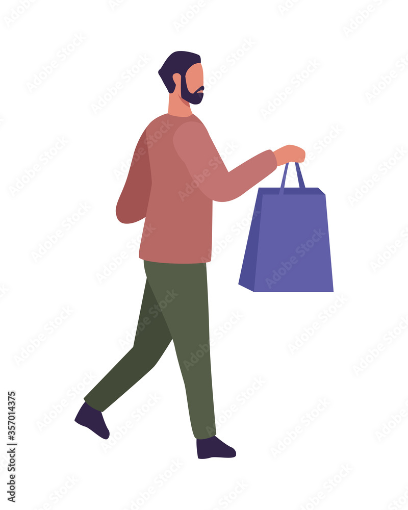 young man fashion wear with shopping bags character