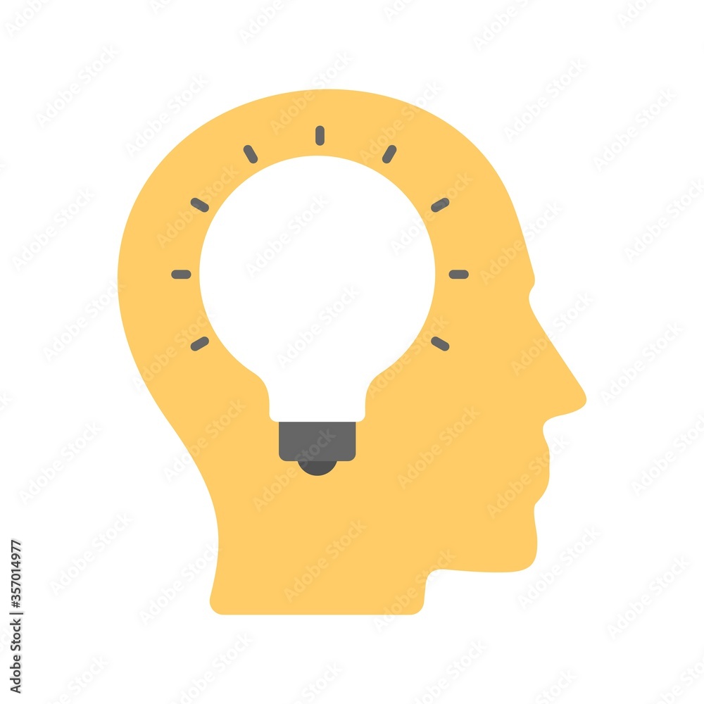Illustration of idea bulb in stylized human head. Creative idea generation. Flat icon design. Illustration of idea bulb in stylized human head. Creative idea generation. Flat icon design.