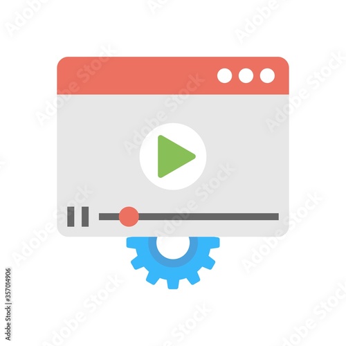 Video player settings icon. Media player with gears. Flat design style.