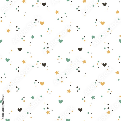 Seamless patterns for kids and the whole family. Cute pattern with stars and hearts for the children's clothing, design wall art, kid's products and room decor. Vector illustration.