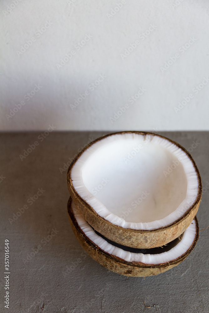 coconut on a gray and white background