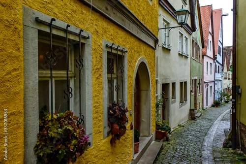 Narrow medieval street in old town Rothenburg ob der Tauber, Bavaria, Germany. November 2014 © vlamus
