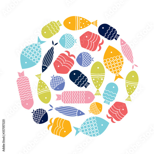 Lovely fishes. Cute blue card. © vyazovskaya