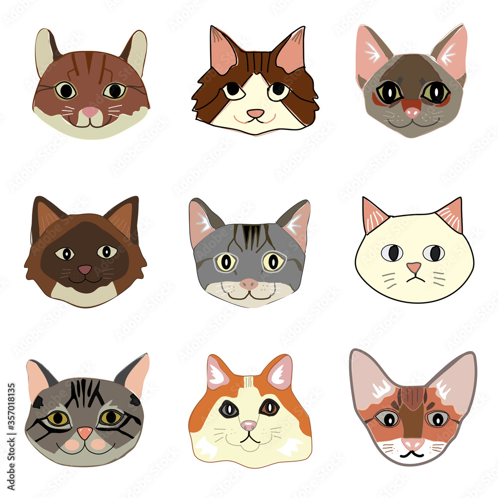 set of 9 cats cute cartoon hand drawn vector set of 9 cats cute cartoon hand drawn vector