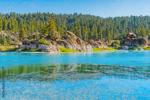 Boulder Bay at Big Bear Lake is filled with color and water.