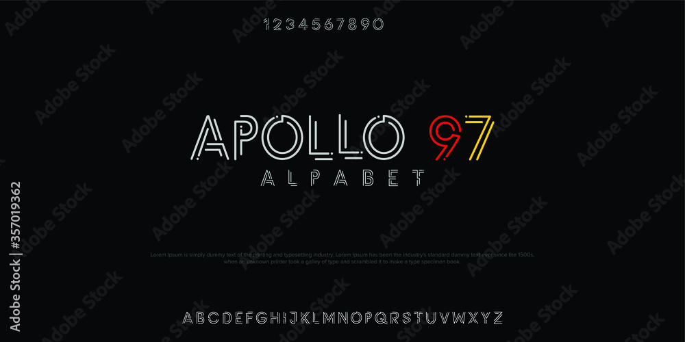 Simple classic LINE font vector illustration of alphabet letters.