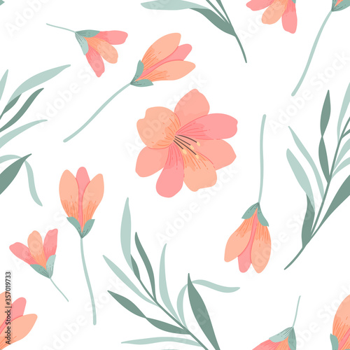 Decorative floral seamless pattern for print, textile, wallpaper. Hand drawn spring-summer flowers background.