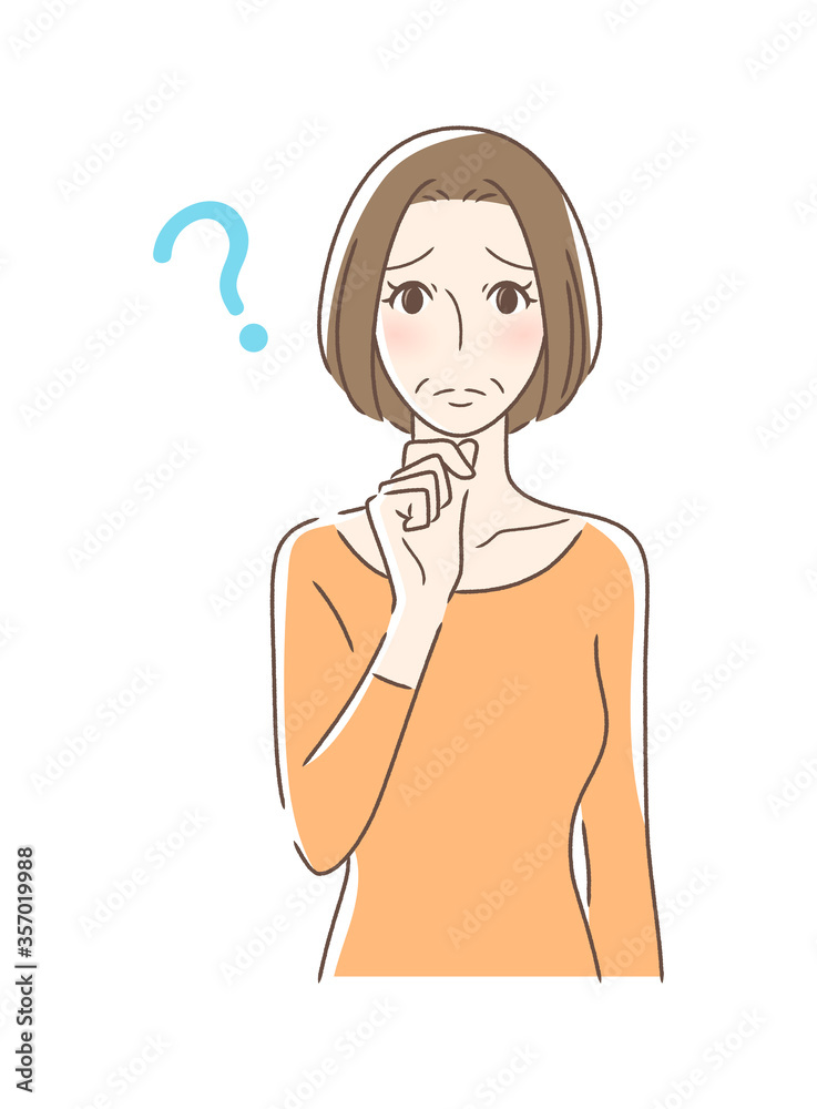 不安・疑問・悩みを感じる正面向きの女性 不安・疑問・悩みを感じる正面向きの女性