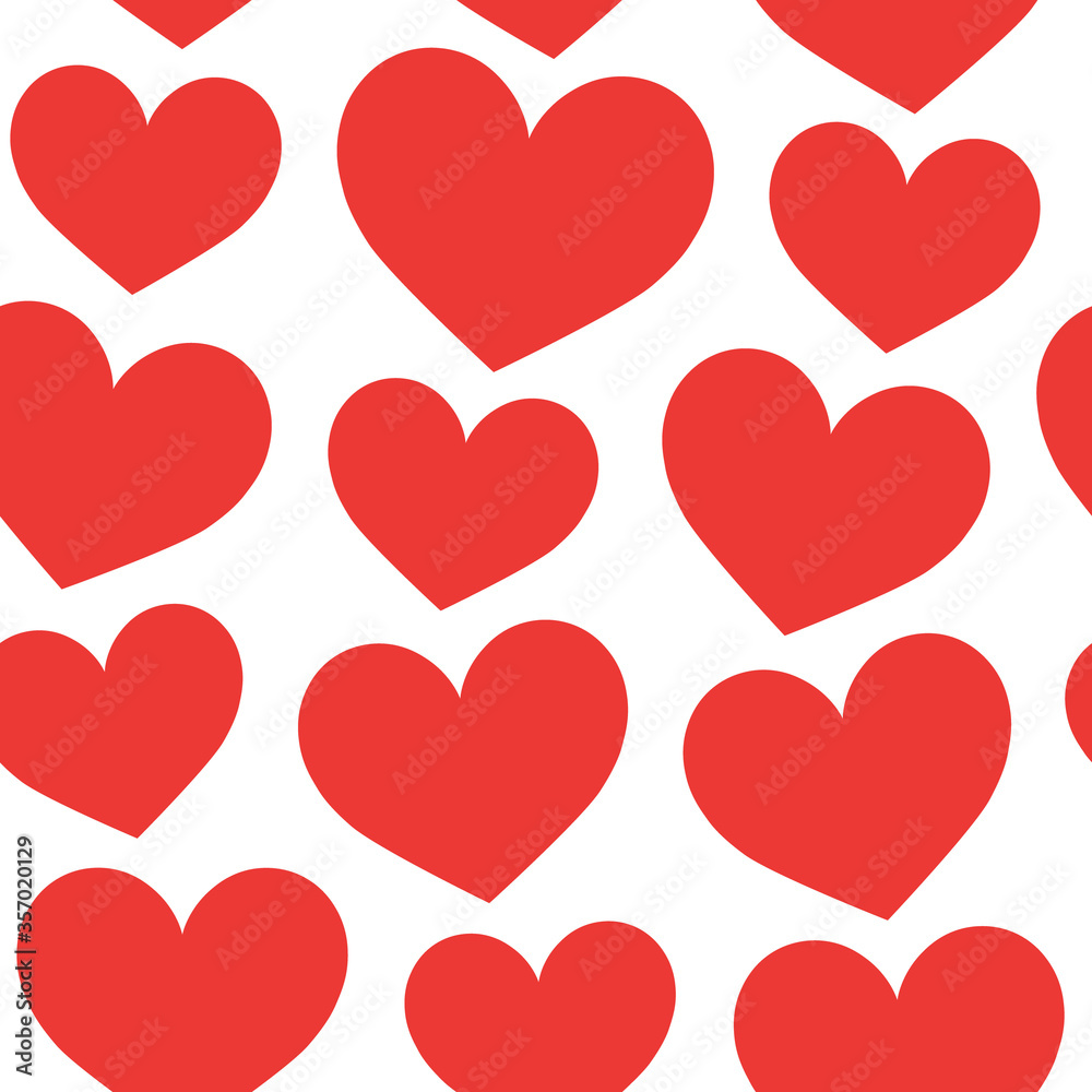 Red hearts seamless pattern. Repetitive flat hearts vector illustration for romance, valentine's day, marriage.
