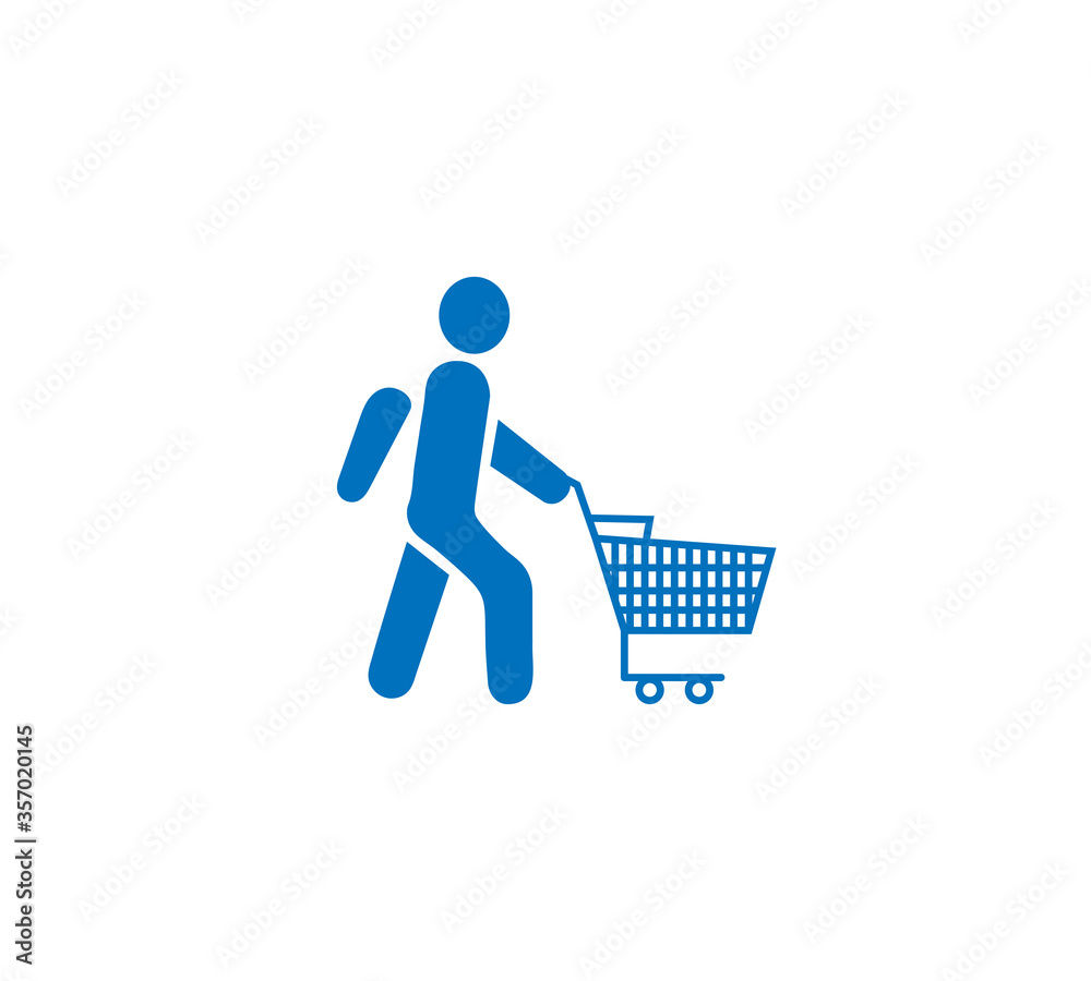 Man with shopping cart silhouette icon. Purchase. Supermarket. Isolated vector illustration. Editable stroke Man with shopping cart silhouette icon. Purchase. Supermarket. Isolated vector illustration. Editable stroke