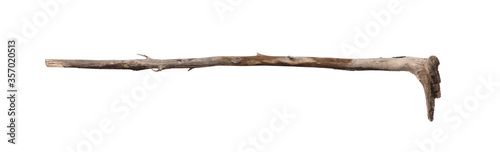 ancient shepherd wooden stick isolated on white background
