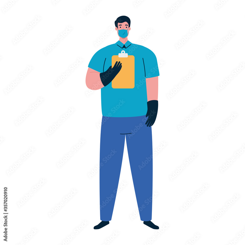 delivery man with mask and document design, Workers occupation and job theme Vector illustration