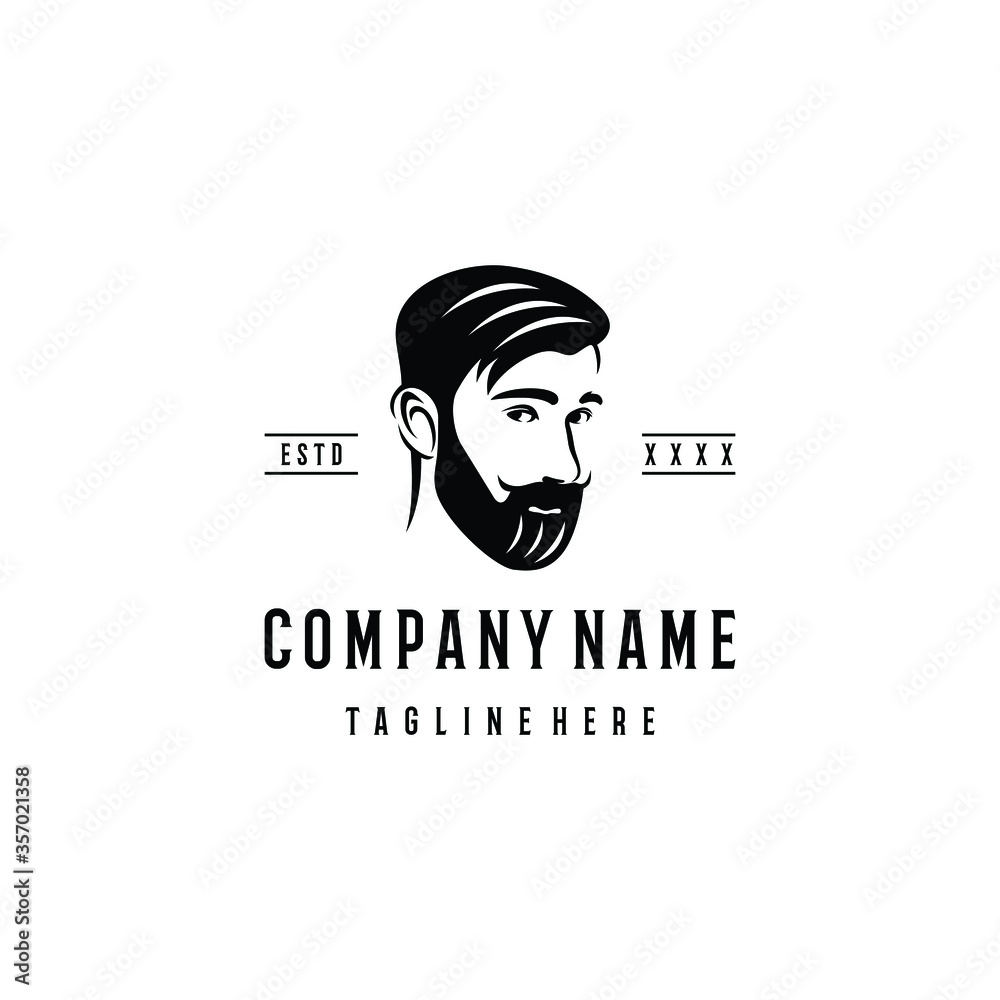 Bearded man logo design template. Awesome a bearded man with emblem logo. A bearded man silhouette logotype.