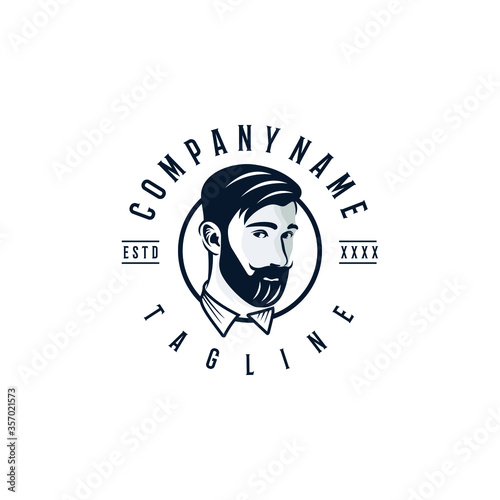 Bearded man logo design template. Awesome a bearded man line art logo. A bearded man silhouette logotype.