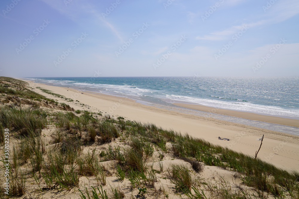 sandy access in sand dune beach in le porge Ocean in France