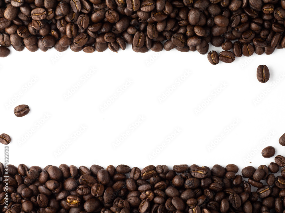 Roasted Brown Coffee Beans Isolated on white background For entering text. Roasted Brown Coffee Beans Isolated on white background For entering text.