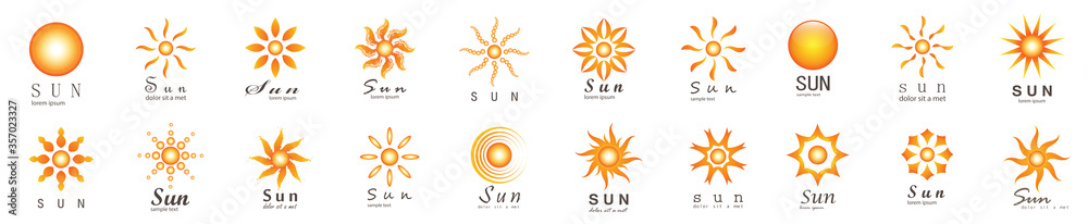 Abstract Sun Logo And Icon Set - Isolated On White Background, Vector Illustration. Abstract Sun Logo And Icons For Solar Energy Logo And Sunburst Icon Design. Abstract Sun, Vector Illustration