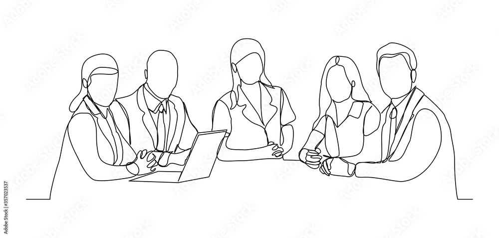 Continuous line drawing of business man and woman employee meeting at ...
