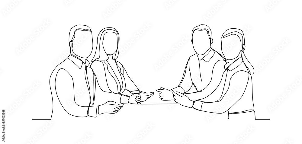 Continuous line drawing of business man and woman employee meeting at ...