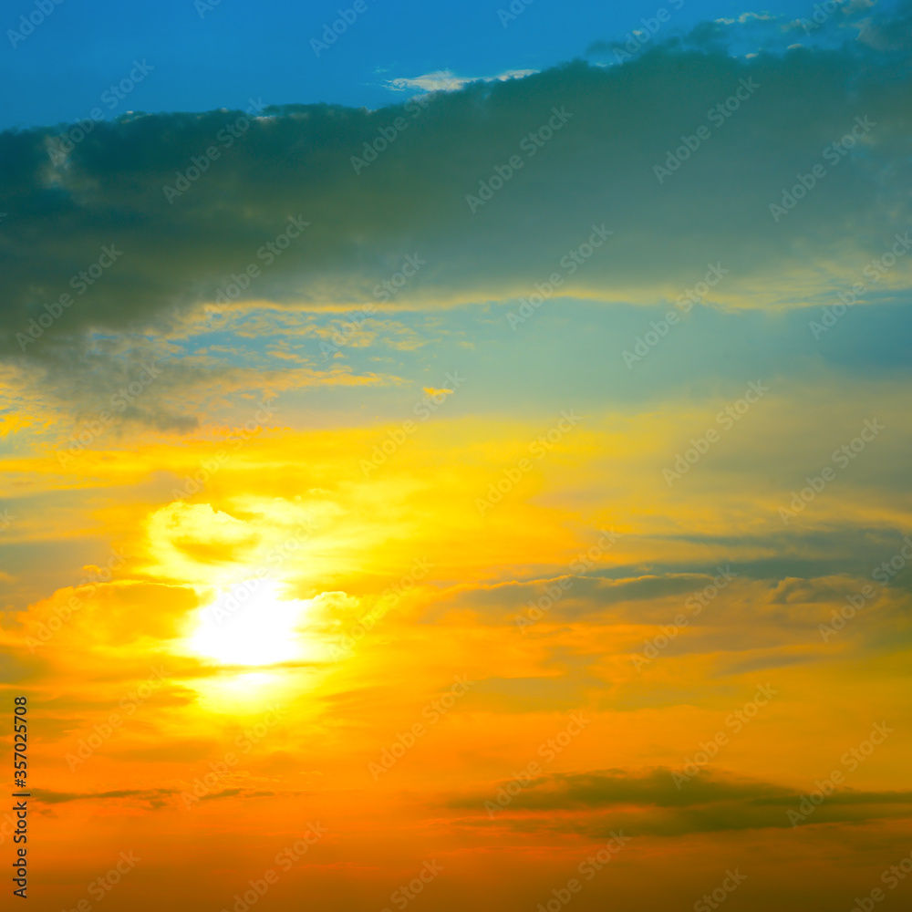 Beautiful sunset. Blue sky and golden clouds. Beautiful sunset. Blue sky and golden clouds.