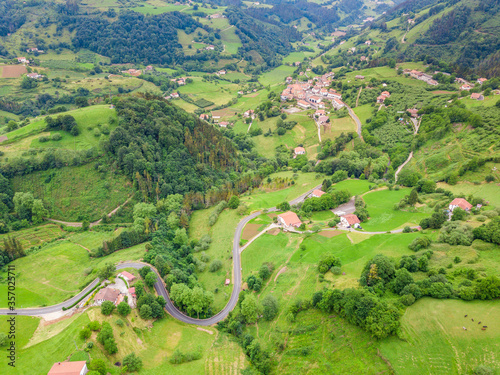 aerial view of basque country countryside, spain