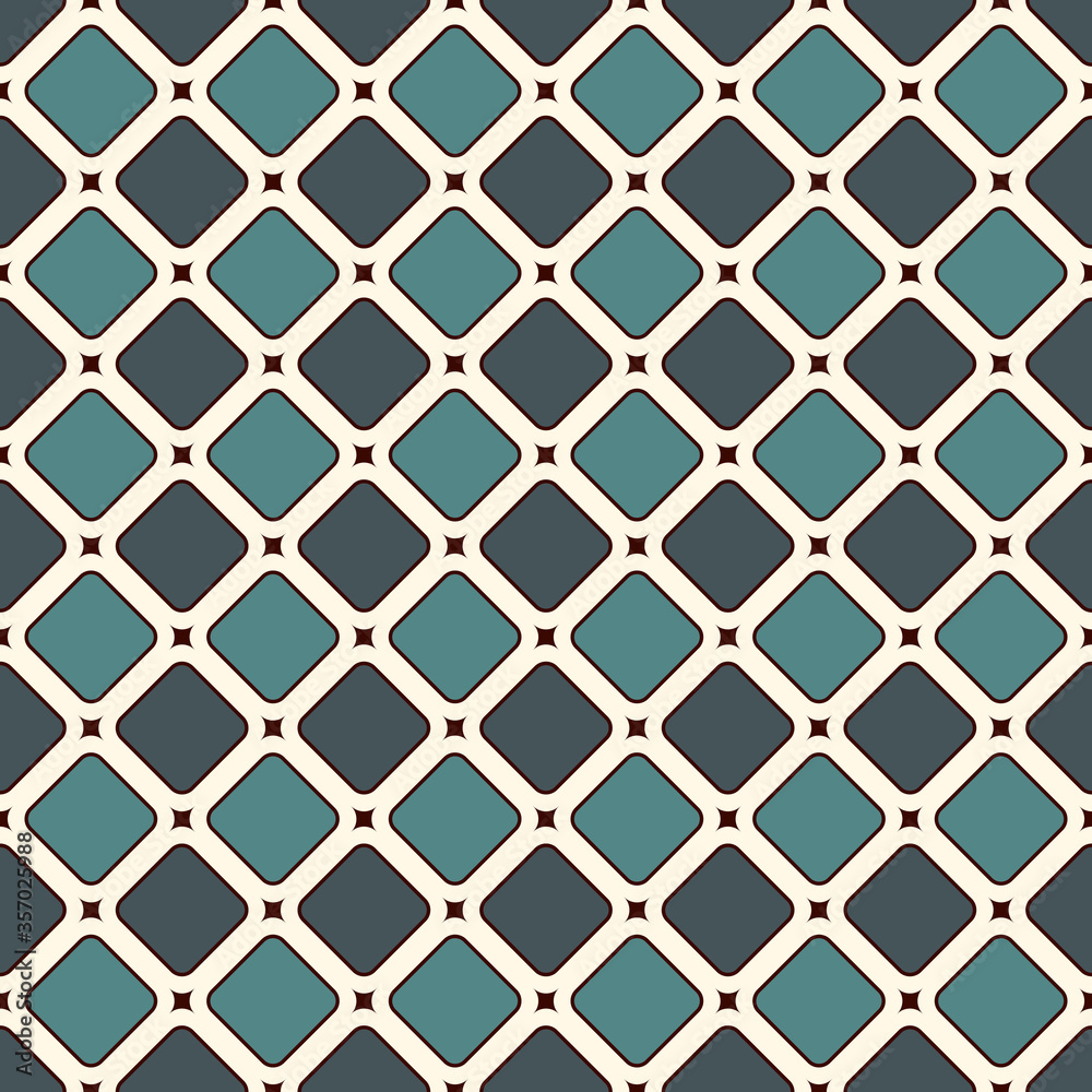 Contemporary geometric pattern. Repeated squares, diamonds motif. Simple ornament. Modern abstract background. Seamless surface design. Geo wallpaper. Digital paper, textile print. Vector art