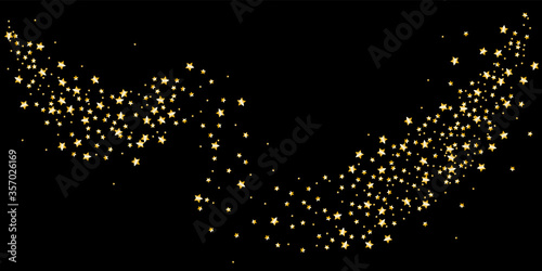 Confetti of shooting stars. Gold stars. Luxury holiday background. Abstract texture on a black background. Design element. Vector illustration, eps 10. 