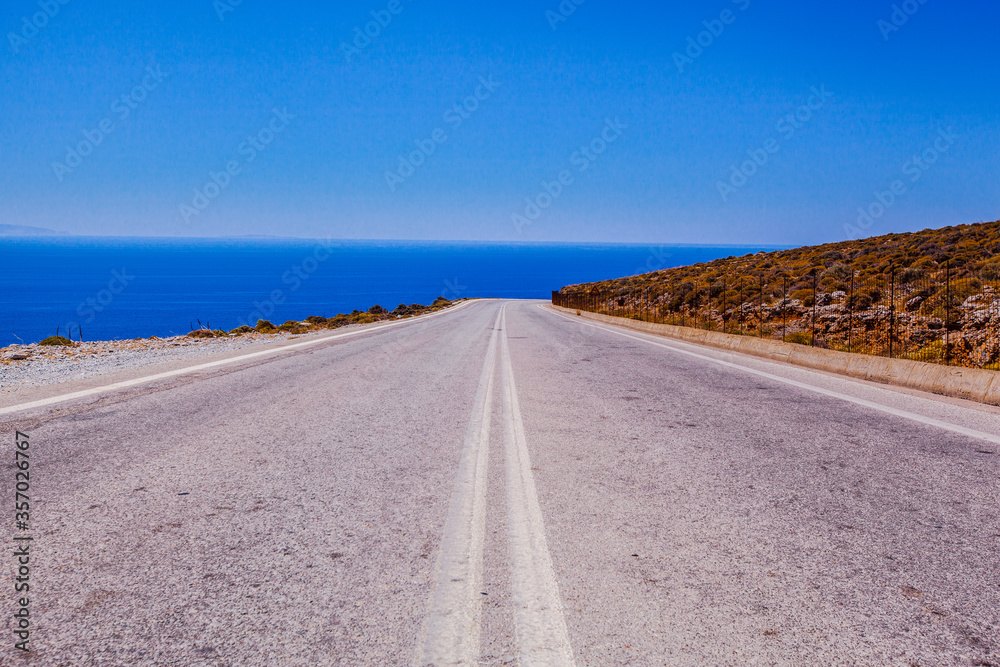 Empty road on Crete island, Greece