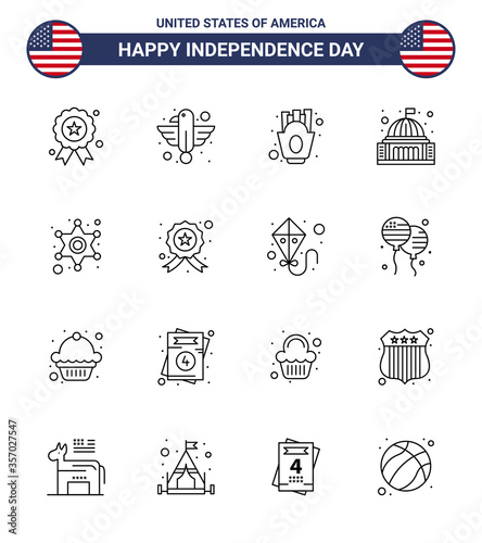 Line Pack of 16 USA Independence Day Symbols of white; house; state; building; food photo