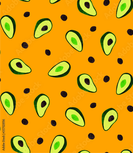 seamless watercolor avocado patten illustration.