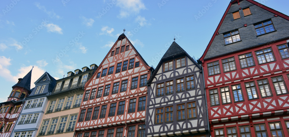 Frankfurt Main, Germany traditional half timbered houses at the Roman mountain