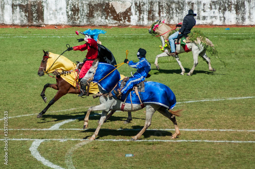 As cavalhadas são representações teatrais com base na tradição européia da Idade Média, as mais importantes cavalhadas ocorrem na cidade de Pirenópolis, Goiás, Brasil photo