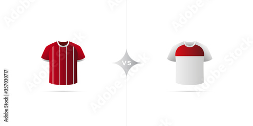 Bayern versus Fortuna. Soccer jersey with shadow. Vector illustration.