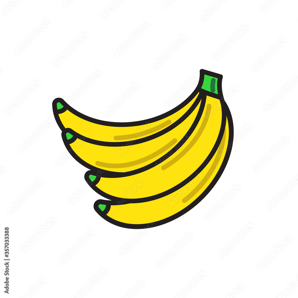 isolated flat banana illustration, banana icon, vector banana icon