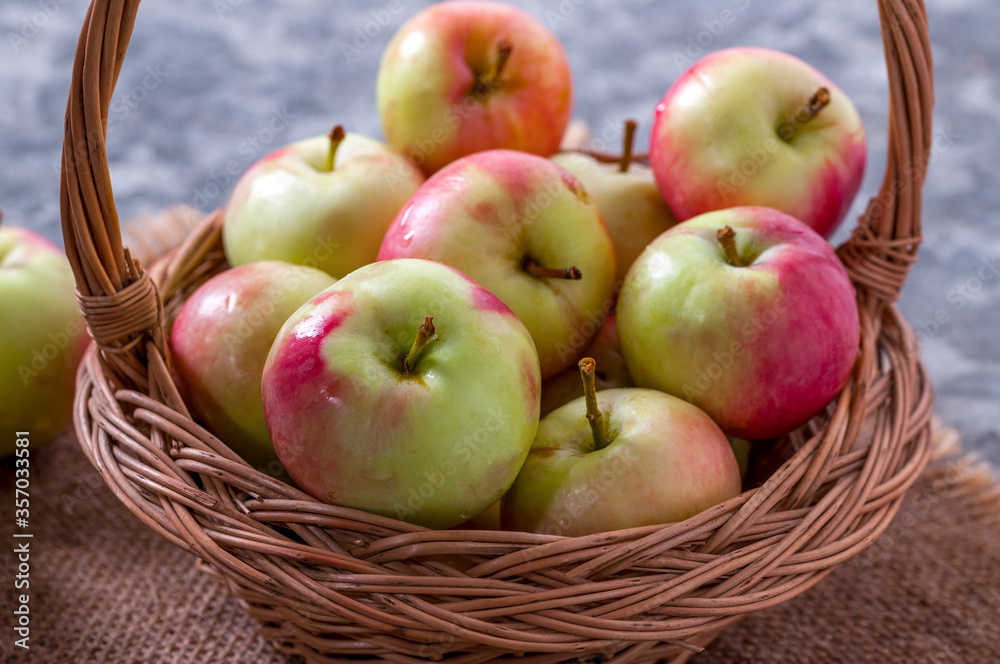 Tasty and healthy berry. Fruit season. Harvest ripe apples stacked in a basket. Tasty and healthy berry. Fruit season. Harvest ripe apples stacked in a basket.