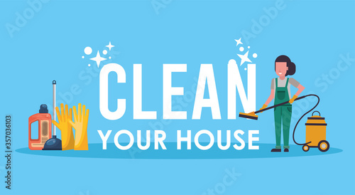 woman working with housekeeping tools disinfect your house