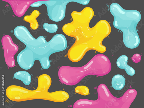 Set of colored slime spots. Cartoon vector children illustration. Fantasy abstract background