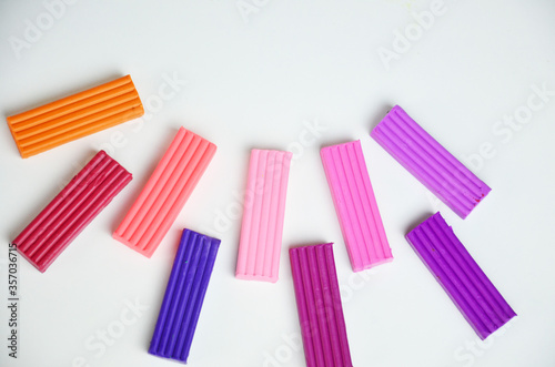 A set of colors of Modeling clay. Modeling and design for children. on white background