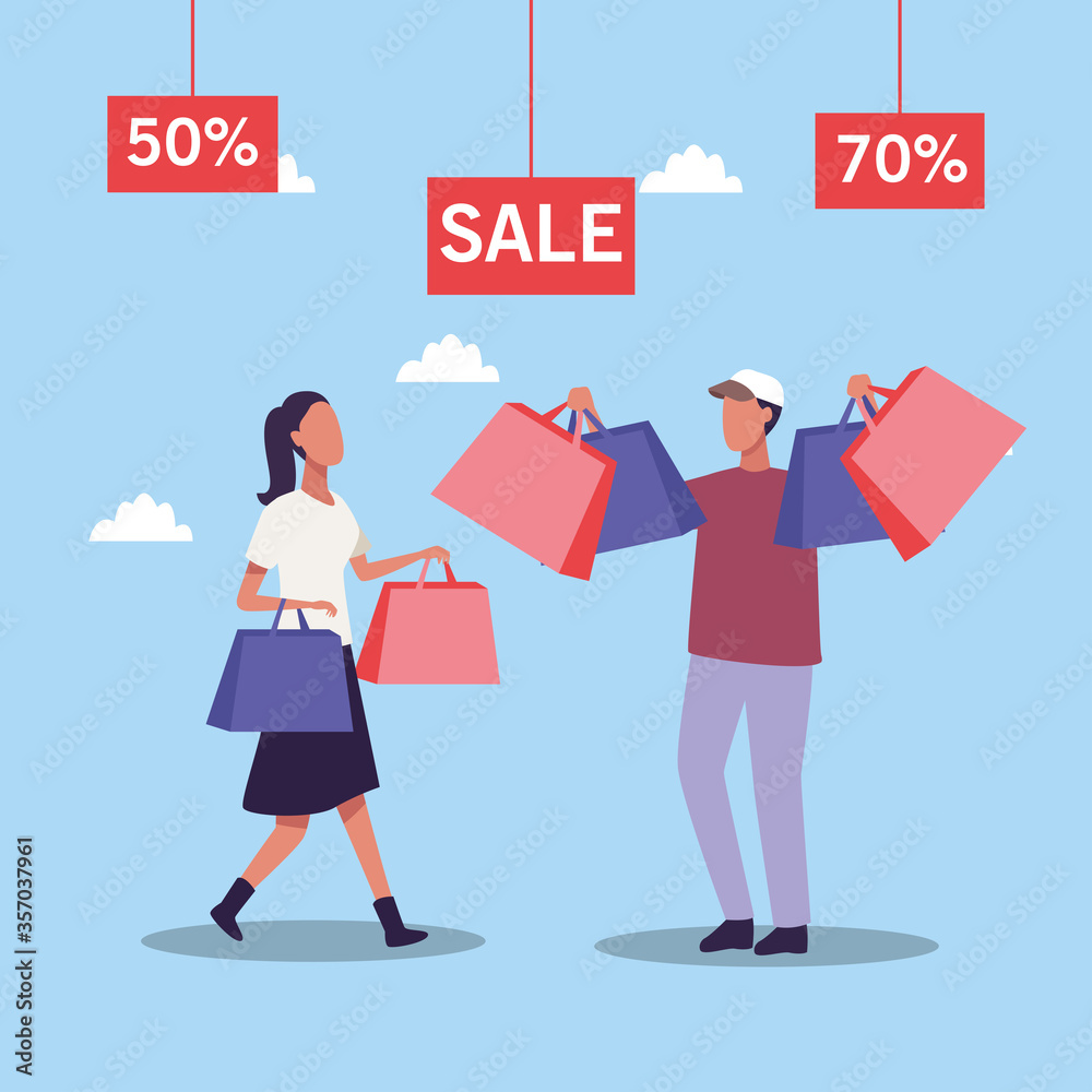 young couple shopping activity characters young couple shopping activity characters
