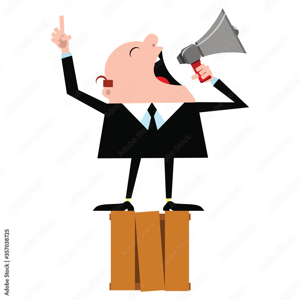 Ταπετσαρία Business man on soapbox shouting or protesting through a megaphone or bullhorn